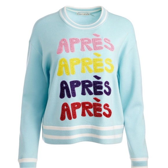 Alice + Olivia Sweaters - Alice + Olivia Light Blue Sweater with Multicolor Appliqué